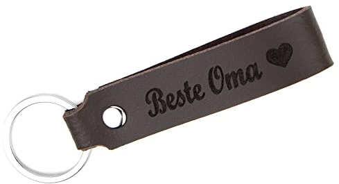 TIDERO Schlüsselanhänger Leder mit Gravur Beste Oma, beidseitig | Großmutter Großeltern Geschenk für Oma Geburtstag | 100% Handmade in Germany (Dunkelbraun)