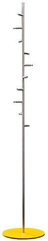 Kleiderständer, 10 Kleiderhaken, Höhe 1,9 m, echter Edelstahl, matt geschliffen, gelbe Bodenplatte - PHOS Design