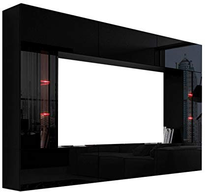 Furnitech Wohnwand Wohnzimmer - Wohnzimmer Möbel mit LED RGB - 16 Farben - Hängend Wohnwand Modern Schrankwand mit Regale und TV Schrank (Future 28/HG/B/1 1A - 249cm)