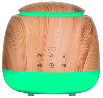 Vonokee Multi-Functional White Noise Machine with Ultrasonic Aroma Diffuser, Humidifier, Soothing Sounds, Timer, Atmospheric Light, Mist and Night Light for Home Office Kitchen Bedroom (Wood Grain)