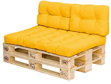Royal Schneider Palettenkissen Set Palettensofa Palettenpolster Sitzkissen Rückenkissen 120x80cm, 3er Set, 500-40 Gelb