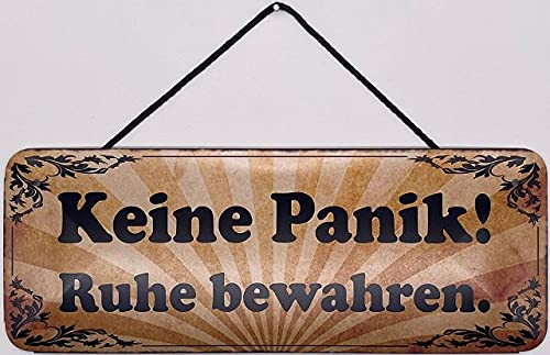 Blechschild mit Kordel 27 x 10 cm Wand/Tür Schild: Keine Panik ! Ruhe bewahren. - Blechemma