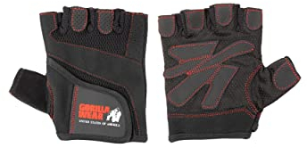 Gorilla Wear - Women's Fitness Gloves - Schwarz/Rot - Bodybuilding Krafttraining Gym Training Gewichtheben Unterstützung Stabilisierung mit Logos für Sport aus Baumwolle Nylon Polyester, L