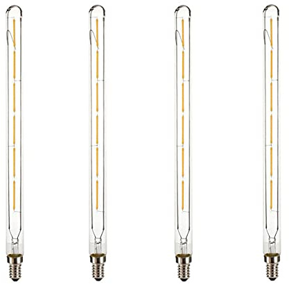K JINGKELAI T300 Dimmable Vintage LED Edison Bulbs 6W T300 Dimmable LED Filament Bulb Long Tubular Vintage LED Lights,E14 Small Base,Clear Glass,Warm White 2300K,6W(40W Equivalent),4 Pack