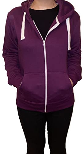 LUXE DIVA ® Ladies Plain Colour Hoodie Womens Fleece Hooded Top Zip Zipper Hoodie Sweatshirt Available in 22 Colours Plus Sizes Small-XXXXXL Purple