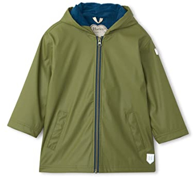 Hatley Kids Zip-Up Rain Jacket, Forest Green, 12 Years