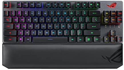 ASUS ROG Strix Scope RX TKL Wireless Deluxe kabellose mechanische Gaming-Tastatur (Tenkeyless, Handballenauflage, 2,4 GHz, Bluetooth, kabelgebunden, Aura Sync RGB, DE QWERTZ-Layout) schwarz