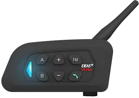 EJEAS V4Plus Motorcycle Bluetooth Intercom, 4-way Communication System1500m Waterproof Motorcycle Helmet Headset with Noise Cancellation & FM (V4P-1)