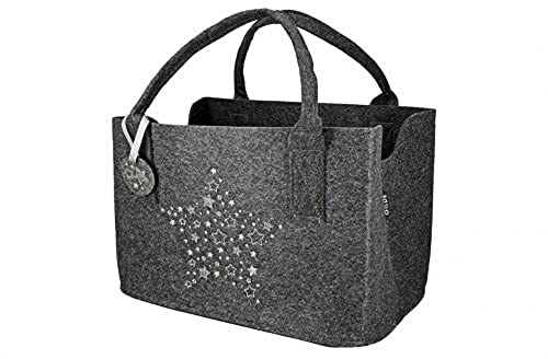 HandWerk Filz Tasche Sternenschauer dunkelgrau mit glänzenden Sternen 26x40x25cm Einkaufstasche Shopper