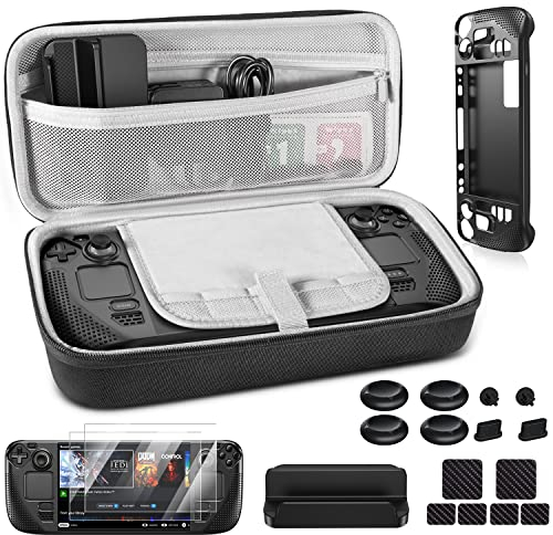 ECHTPower 19 in 1 Steam Deck Zubehör Set, Tragbare Schutztasche mit Schutzhülle, Displayschutzfolie, Stand, Daumengriffe, Aufkleber und Staubstecker für Valve Steam Deck