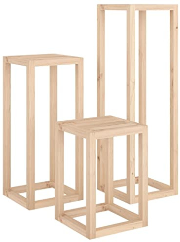 vidaXL Pflanzenständer Set 3-tlg., Pflanzenregal mit Holzrahmen, Blumenständer für Wohnzimmer Terrasse Garten, Blumenregal Blumentopf Ständer, Massivholz Kiefer