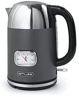 MUSE Edelstahl Retro Wasserkocher mit analoger Temperaturanzeige, mit Filter, transparenter Skala, 1,7L Fassungsvermögen, Automatische Abschaltung, grau-edelstahl (MS-020 DG)