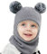 Balakaka 3-in-1-Schal Mütze Maske Winter Strickmütze Kindermütz, Doppel Pompon Kind Kinder Beanie Mütze, Warm Knitted Beanie Hat for 2-7 Jahre alte Jungen und Mädchen,grau