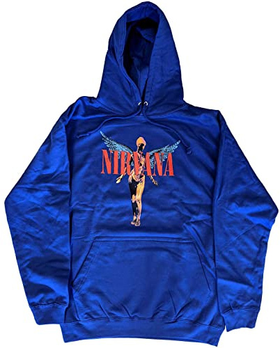 Nirvana Hoodie in Urero Angelic Band Logo Official Unisex Blue Pullover