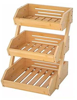 SUNGOOYUE Estante de Almacenamiento de Múltiples Capas, Cesta de Frutas de bambú de 3 Capas para Exteriores, Gran Capacidad, Frutas, Verduras, Aperitivos, Artículos Diversos, Soporte de