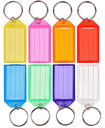 Simetufy 100 Pack Plastic Labels with Tags, Key Tags with Ring and Label Window, 8 Assorted Colors, Key IDs for Luggage, USB Drive, Backpack