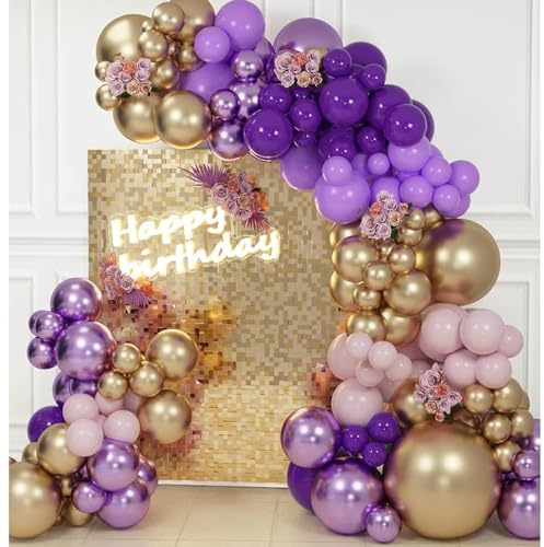 Balloon Garland Arch Kit, Purple and Gold Balloons Birthday Decorations for Girl Birthday Bridal Baby Shower Wedding Anniversary Lavender Themed Party Supplies