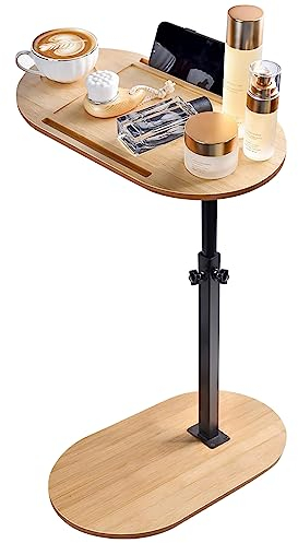 Fuyoula Comodino in Stile Industriale,Tavolino da Letto,Altezza regolabile,Vassoio per Vasca da Bagno Bambù,Salvaspazio,Comodino,40~82cm*43 * 22cm