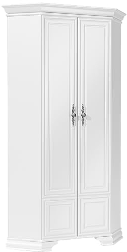 Furni masters Kleiderschrank Eck Weiss, Ecke Kleiderschränke 98 x 225, 2 Türen, Schiene für Kleiderbügel, Kleidung Schrank, Eckkleiderschrank Schlafzimmer, Eckschrank, Eckgarderobe