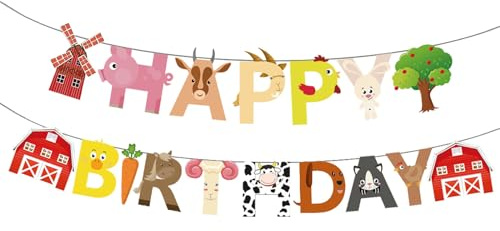 GLASNES Animales de granja, pancarta de feliz cumpleaños, animales de granja, decoraciones de fiesta de cumpleaños para fiesta de cumpleaños temática de granja, baby shower, suministros de cumpleaños