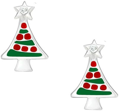 FIVE-D Ohrringe Weihnachten Nikolaus 925 Sterling Silber Kinder Ohrstecker Damen (Weihnachtsbaum-Grün)