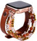 JewelryWe Armband Damen Ersatzarmband Kompatibel mit Apple Watch Armband 38mm/40mm/41mm Vintage Elastisch Perlenarmband Lederarmband iWatch Armband für Series 8/7/SE/6/5/4/3/2/1 Braun