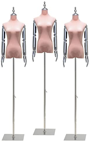 Schaufensterpuppe, Schneiderpuppen, 3-teilige weibliche Schneiderpuppe mit Plattierungsarm, Samt-Schaufensterpuppenkörper mit Metallständer, höhenverstellbare Schneiderpuppe für Einzelhandelsbekleidun