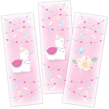 10 Lesezeichen Set Papier Mitbringsel Gastgeschenk Mitgebsel Giveaways zum Kindergeburtstag Motto-Party Fest Feier Event Kindergarten Mädchen Lama Alpaka rosa blau