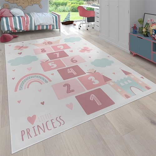 Paco Home Teppich Kinderzimmer Kinderteppich rutschfest Spielteppich Krabbelmatte Modern Herz Waschbar Creme, Grösse:200 cm Rund