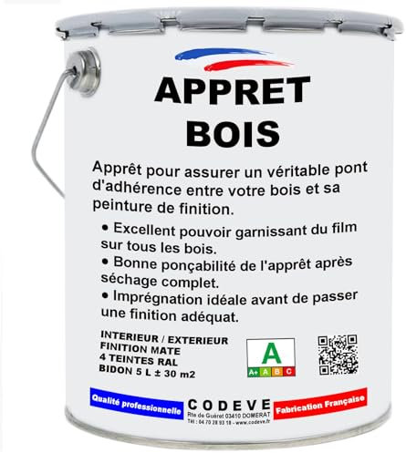 Appret Bois - Codeve Bois/Ral 9010 - Blanc Pur - 20 - Intérieur/extérieur - Pour Bloquer La Porosité D'un Fond En Bois Pour Une Belle Finition.