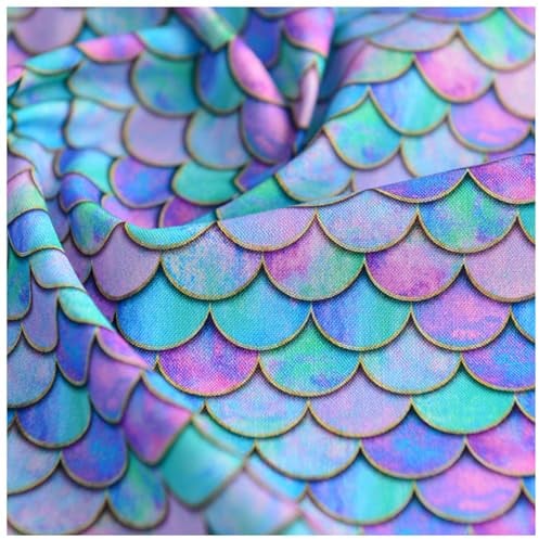 100% Baumwollstoff Farbverlauf Japanischer Fischschuppen-Druck Meerjungfrauenschuppen Geometrischer Dekorationsstoff Handwerken Nähen Stoff 130cm Breit(Size:1.3x1m,Color:bunt)