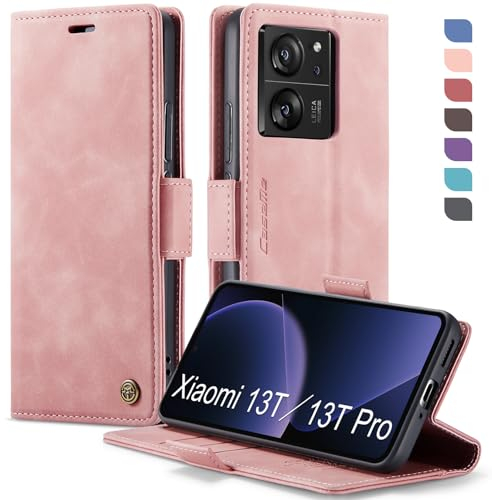 XYGLOW Handyhülle für Xiaomi 13T Hülle Klappbar Xiaomi 13T Pro Premium PU Lederhülle Klapphülle【RFID Schutz】 Kartenfach Standfunktion Schutzhülle für Xiaomi 13T/13T Pro Flip Case Wallet Tasche,Rosa