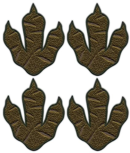 Set von vier – Dinosaurier-Fußabdruck – T-REX – Aufnäher – bestickter Aufnäher / Abzeichen / Emblem