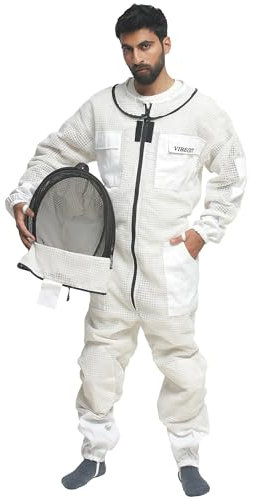 Tuta da ape Ultra ventilata 3 strati Premium Mesh Tuta da apicoltore Uomo Donna Velo da scherma Tuta da apicoltore anti puntura professionale Tuta da vespa Equipaggiamento protettivo (Bianco, Small)