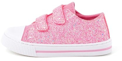 Kids Canvas Trainers, Girls Easy Fasten Shoes Size 5, Pink Glitter