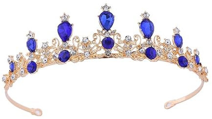 Strass-Prinzessinnen-Diadem für Braut, Hochzeit, Abschlussball, Hochzeit, Party, Halloween, Kostüm, Haar-Accessoires (Blau)