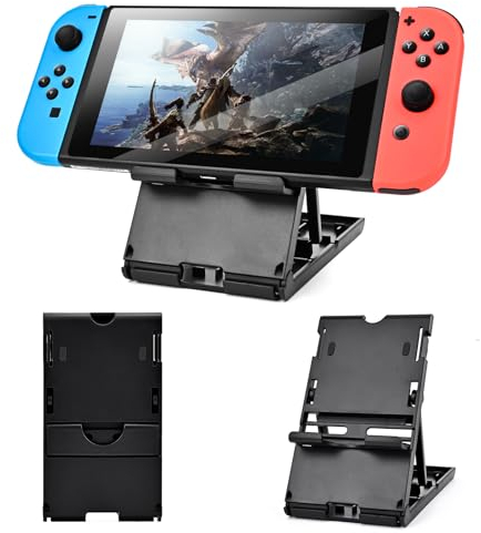 DLseego Ständer für Switch/Switch Lite/Switch OLED, Verstellbarer Switch Playstand, Tragbarer, Klappbarer Halter mit Spielkartenschlitz, Rutschfester Switch-Ständer,Schwarz