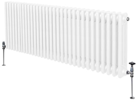 Radiador Tradicional Horizontal de 3 Columnas 600mm x 1462mm | Blanco | Acero | Montado en pared | Kit de fijación y soportes + Cepillo de limpieza GRATIS | Calefacción estufa calefactor