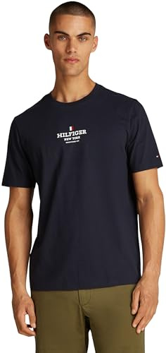 Tommy Hilfiger Herren T-Shirt Kurzarm mit Branding, Blau (Desert Sky), S