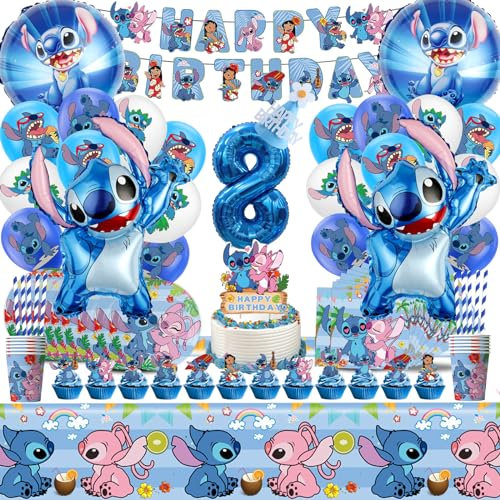 101 Pcs Stitc Cumpleaños 8, Stitc Party, Kit Decoracion 8 Cumpleaños Stitc, Globos Stitc 8, Stitc Fiesta 8, Decoracion Cumpleaños Stitc 8, AñosStitc Vajilla, Stitc Birthday Party