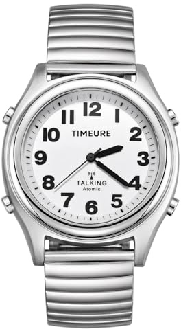 TIMEURE TU-0901M Sprechende Atomuhr für Herren mit Sprachansage ohne App | Sprachansage für Uhrzeit, Datum & Alarm. Einstellbarer Stundenschlag. Keine App, kein Aufladen. Einfach für Senioren.