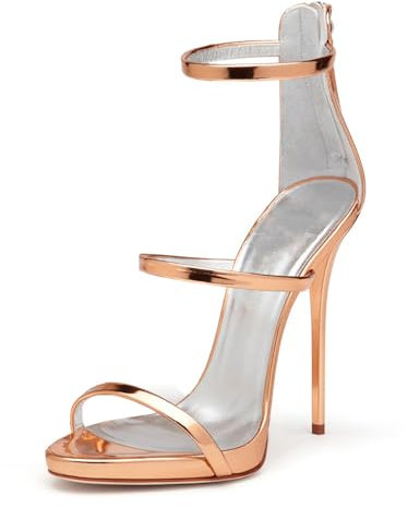 MANYUBEI Sandali con Tacco Alto da Donna, Scarpe con Tacco A Spillo da 12 Cm Punta Aperta di Grandi Dimensioni Décolleté con Cerniera Posteriore Cena Ballo Appuntamento Scarpe, 35 EU,Rose Gold
