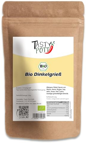 Tasty Pott Bio Dinkelgrieß I Dinkel I Grießbrei I Grieß I Getreide I Vegane Küche I Zum Backen I Im Beutel 500g