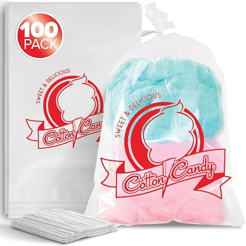 Transparente Süßigkeitenbeutel aus Baumwolle mit Bändern, 100 Stück, perfekt für Zuckerwatte und Zapfen