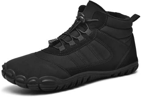 AONEGOLD Barefoot Hiking Boots Winter for Men Women Outdoor Waterproof Warm Fur Lined Boots Comfortable Slip On Trail Shoes(Black,42 EU)