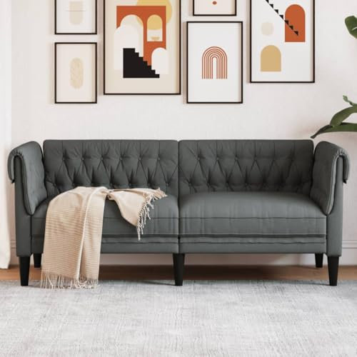 Willood Chesterfield-Sofa Polstersofa mit Armlehnen Rückenlehne Stützbeine, Loungesofa für Wohnzimmer, Clubsofa, Modern, 2-Sitzer Dunkelgrau Stoff