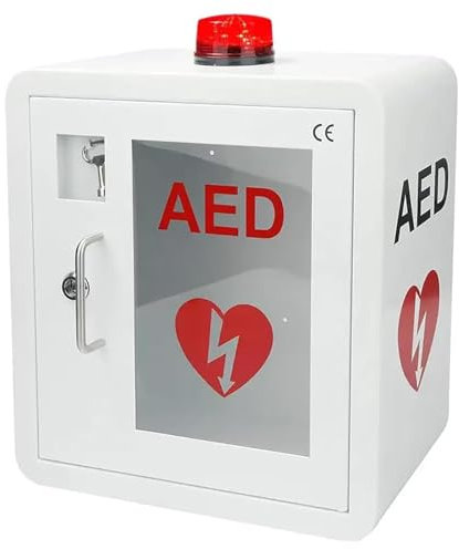 SXTYFBB AED Defibrillator Aufbewahrungsschrank, Erste Hilfe Set Kardiodefibrillator Aufbewahrungsschrank mit Licht und Alarmsystem, Stahl Kardiodefibrillator Alarmbox für Zuhause, Büro, Pflege, Bus