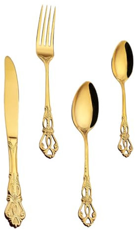 GRIRIW 1 Satz Westliches Besteckset Löffel Besteck Steakgeschirr Kuchenlöffel Aus Stahl Essgeschirr Westliches Essensbesteck Silberbesteck Salatbesteck Fischsteak Edelstahl 304 Golden