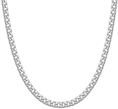 YREYBN Men's Silver Cuban Chain Necklace, 5mm Stainless Steel Neck Link Chain for Women, Boys, Girls - Shiny (50cm Length)