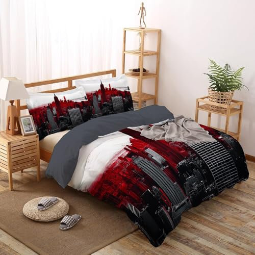 JSCWDET Bettwäsche 135x200cm 2teilig Skyline von New York Bettbezug Set Microfaser Bettdeckenbezug Wolkenkratzer Wendbares Deckenbezug Bettwaesche
